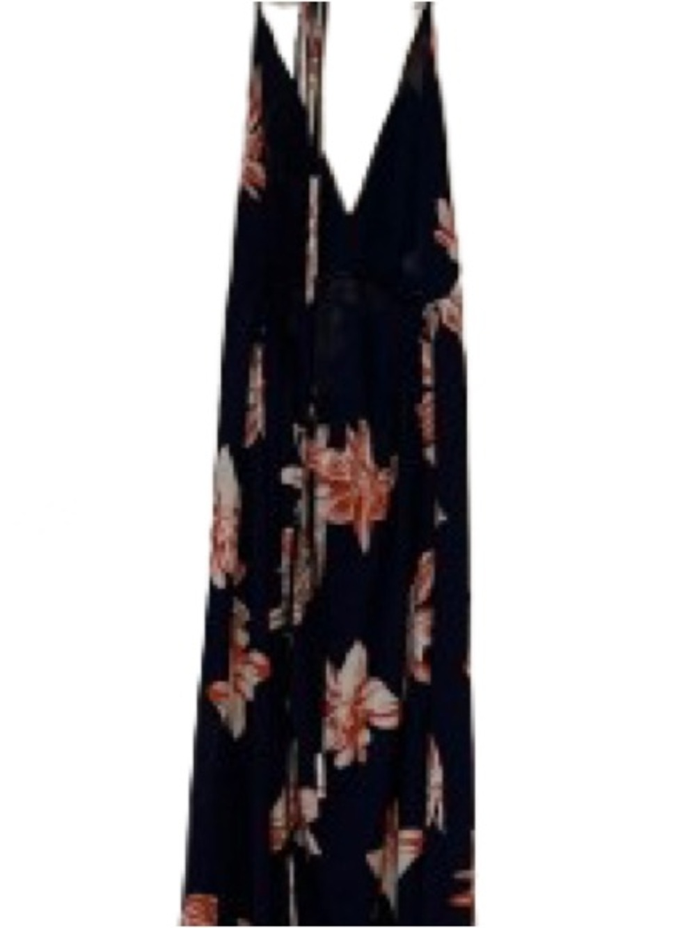 Simplee Womens Navy Floral Halter Maxi Dress Deep V-Neck and High Slit